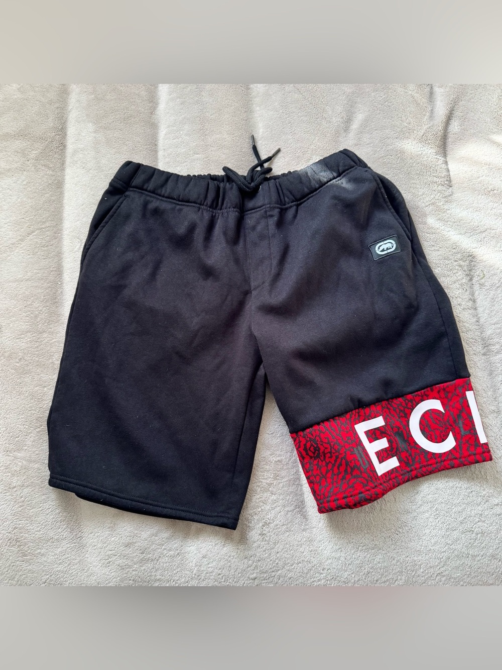 Ecko Unlimited Black Athletic Shorts with Red Panel